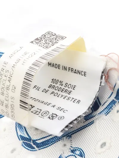 Pre-owned Hermes 2020s Do Re Boucles Broderie Anglaise Silk Scarf In Blue