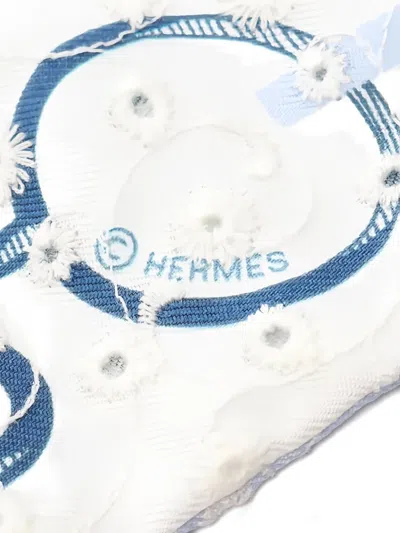Pre-owned Hermes 2020s Do Re Boucles Broderie Anglaise Silk Scarf In Blue