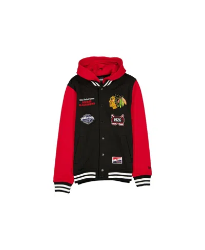 New Era Men's Black/red Chicago Blackhawks Full-snap Fleece Hoodie Jacket In Black