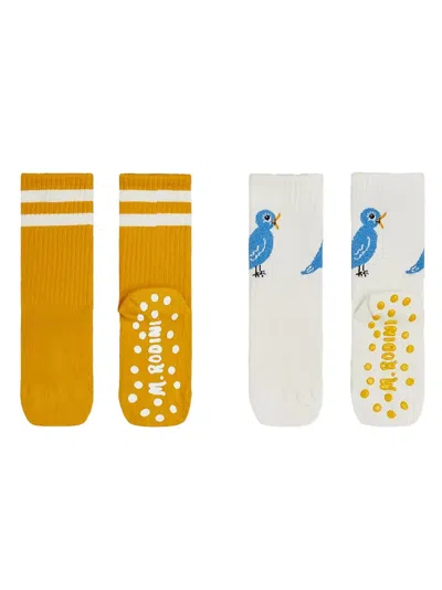 Mini Rodini Bird Striped Socks (pack Of Two) In Multi