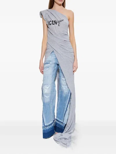 Dsquared2 One-shoulder Split Dress In Gray