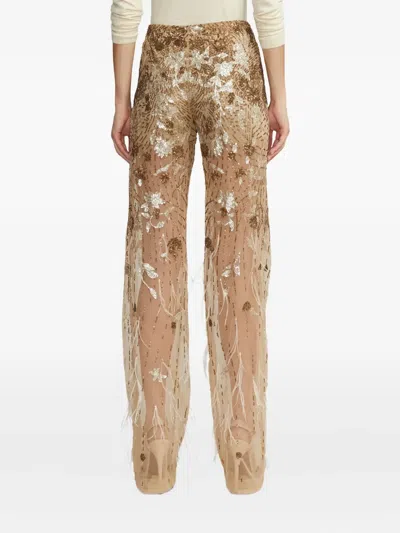 Ralph Lauren Sequined Feather-details Trousers In Brown