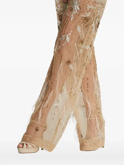 Ralph Lauren Sequined Feather-details Trousers In Brown