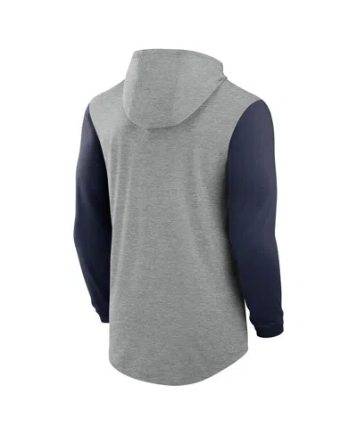 Jordan Men's Gray/navy Michigan Wolverines Basketball Color-block Tri-blend Dri-fit Long Sleeve Hoodie T-sh In Multi