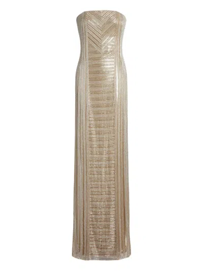 Ralph Lauren Strapless Chevron-pattern Maxi Dress In Neutral