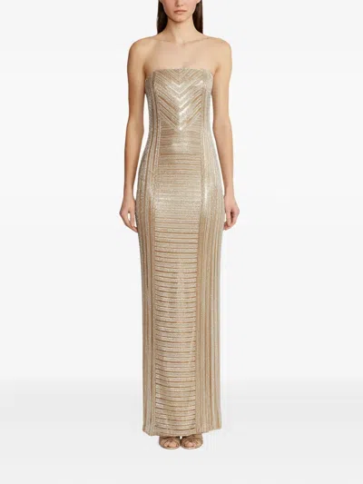 Ralph Lauren Strapless Chevron-pattern Maxi Dress In Neutral