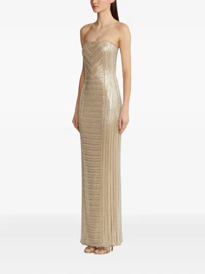 Ralph Lauren Strapless Chevron-pattern Maxi Dress In Neutral