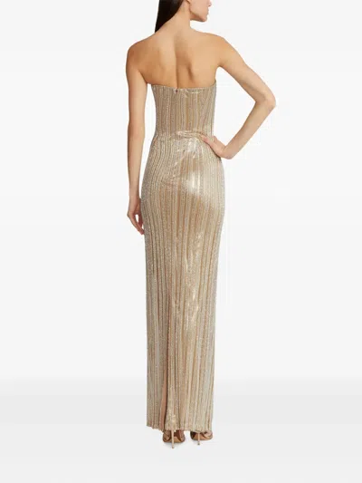 Ralph Lauren Strapless Chevron-pattern Maxi Dress In Neutral