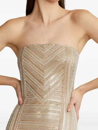 Ralph Lauren Strapless Chevron-pattern Maxi Dress In Neutral