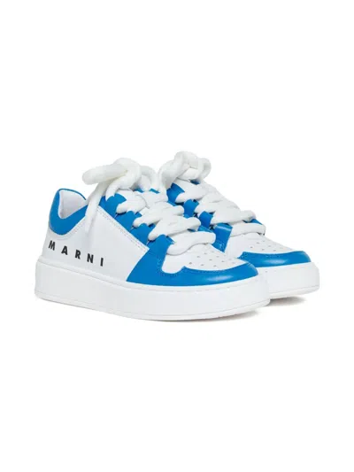 Marni Perforated Logo Leather Sneakers In Blue