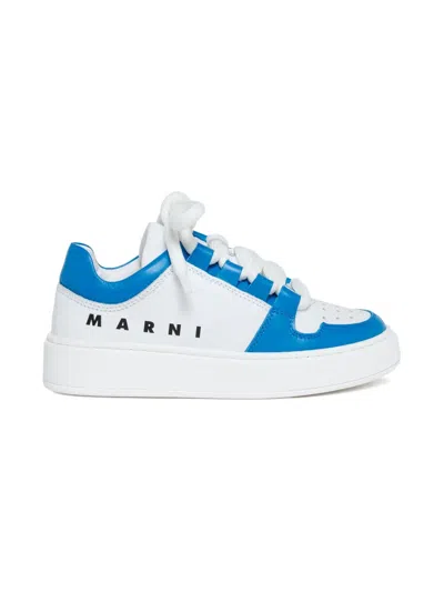 Marni Perforated Logo Leather Sneakers In Blue