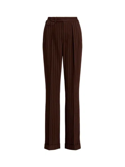 Ralph Lauren Pinstripe-pattern Buckle-detail Trousers In Brown