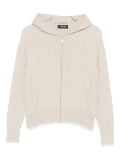 绞花针织拉链开合连帽衫