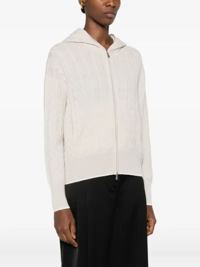 绞花针织拉链开合连帽衫