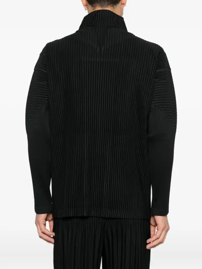 Issey Miyake Pleated Zipper Turtleneck Cardigan In Black