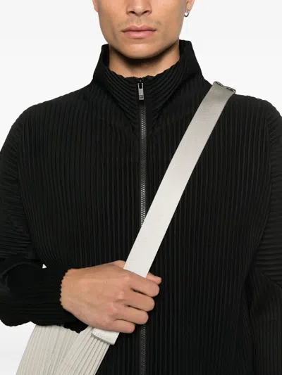 Issey Miyake Pleated Zipper Turtleneck Cardigan In Black