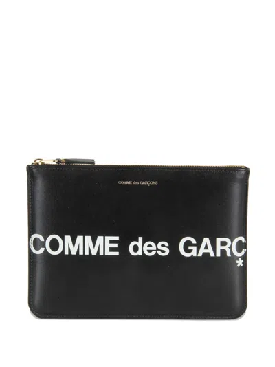 Comme Des Garçons Wallet Medium Logo Leather Pouch In Black