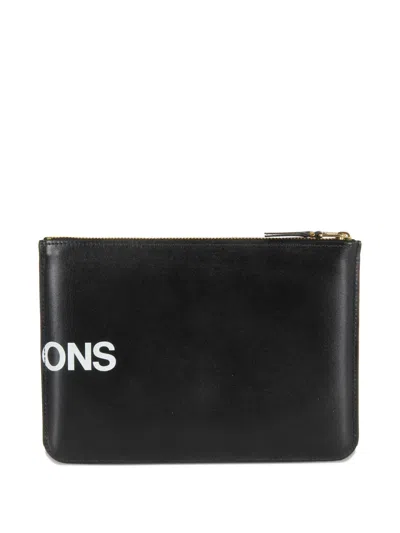 Comme Des Garçons Wallet Medium Logo Leather Pouch In Black