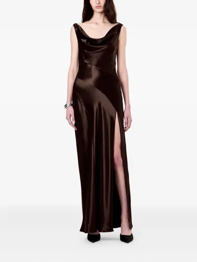 Nicholas Alfina Backless Cowl-neck Column Gown In Brown