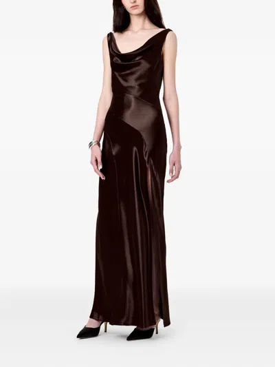 Nicholas Alfina Backless Cowl-neck Column Gown In Brown