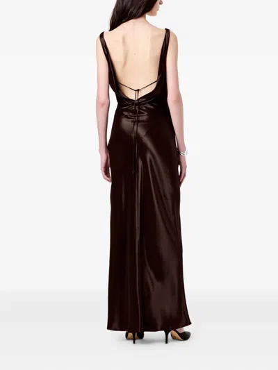 Nicholas Alfina Backless Cowl-neck Column Gown In Brown