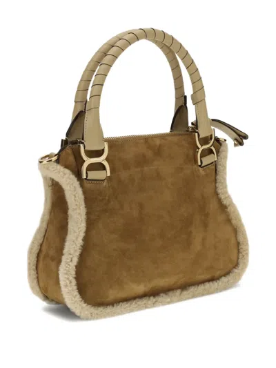 Chloé Women Suede And Shearling Leather Marcie Small Handbag In Brown