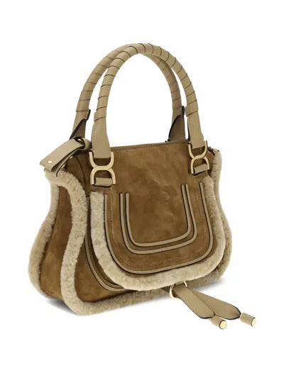 Chloé Women Suede And Shearling Leather Marcie Small Handbag In Brown