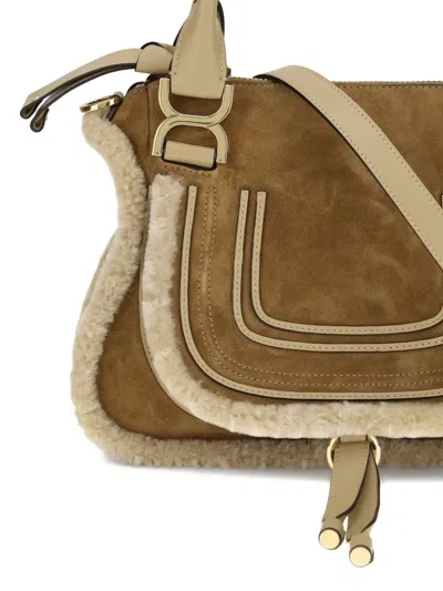 Chloé Women Suede And Shearling Leather Marcie Small Handbag In Brown