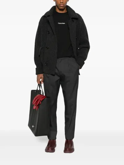 Calvin Klein Logo-embroidered Crew-neck T-shirt In Black