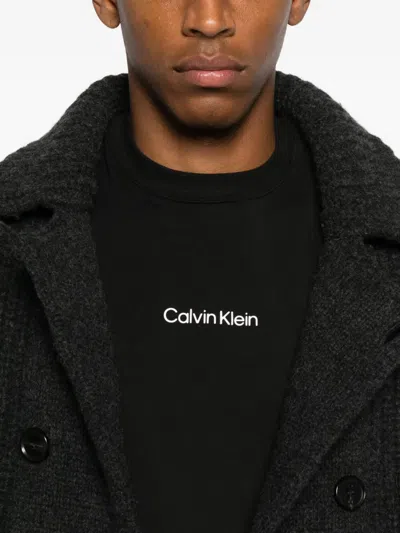 Calvin Klein Logo-embroidered Crew-neck T-shirt In Black