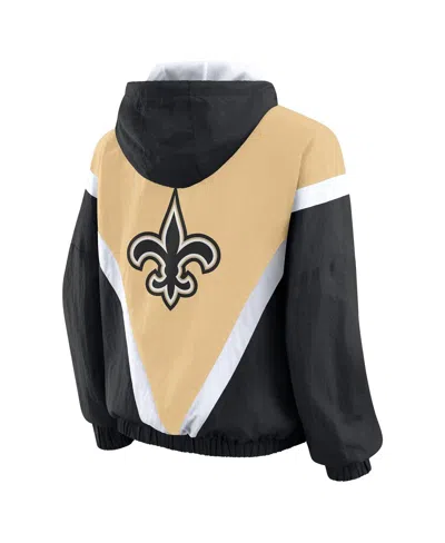 Wear By Erin Andrews Women's Gold/black New Orleans Saints Retro Crinkle Full-zip Hoodie Windbreaker In Multi
