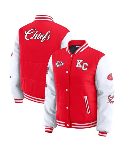 Wear By Erin Andrews Women's Red Kansas City Chiefs Varsity Full-snap Puffer Jacket In Red