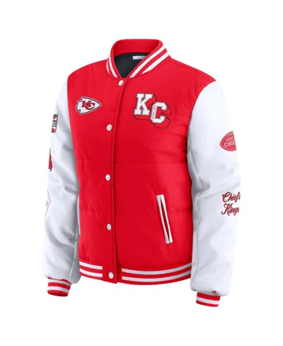 Wear By Erin Andrews Women's Red Kansas City Chiefs Varsity Full-snap Puffer Jacket In Red