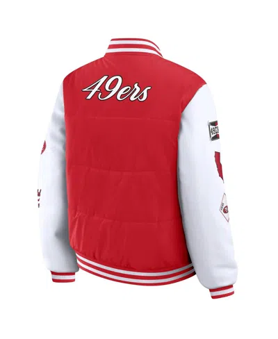 Wear By Erin Andrews Women's Scarlet San Francisco 49ers Varsity Full-snap Puffer Jacket In Red