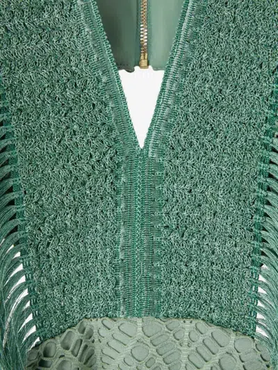 Patbo Fringeed Long-sleeve Mini Dress In Green