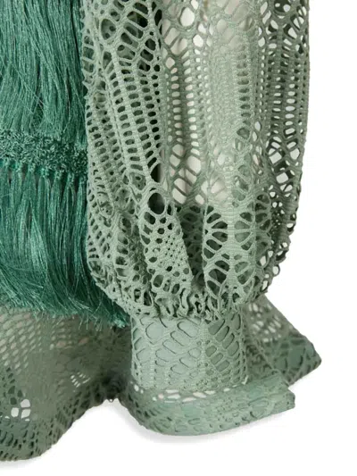 Patbo Fringeed Long-sleeve Mini Dress In Green