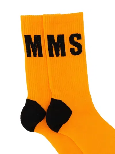 Msgm Embroidered-logo Socks In Orange