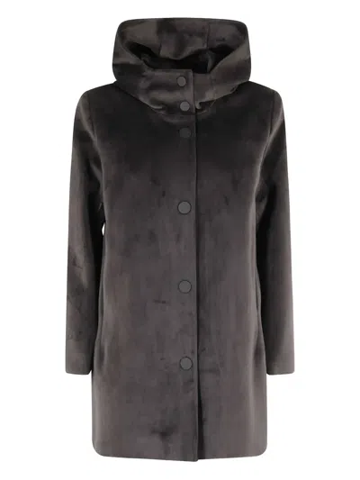 Rrd Velour Buttoned Coat In Gray