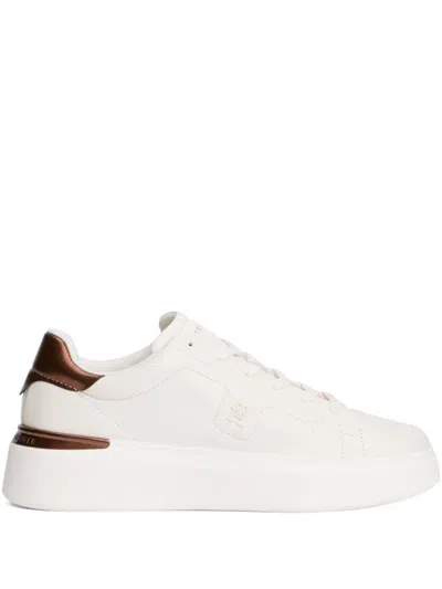Tommy Hilfiger Logo Leather Sneakers In White