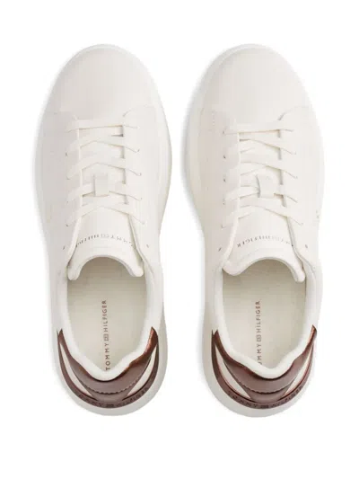 Tommy Hilfiger Logo Leather Sneakers In White