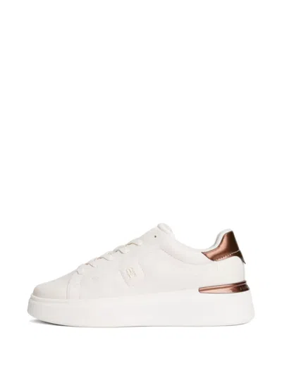 Tommy Hilfiger Logo Leather Sneakers In White