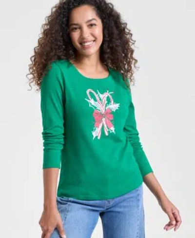 Holiday Lane Women's Candy Cane Graphic Top, Macy's Exclusive