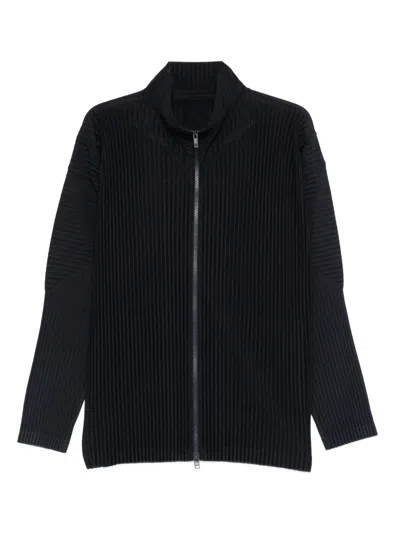 Issey Miyake Pleated Zipper Turtleneck Cardigan In Blue