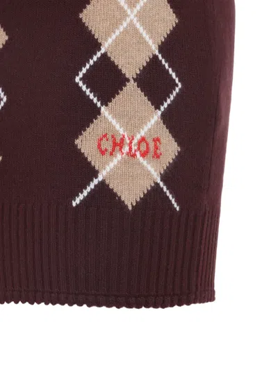 Chloé Bordeaux Diamondpattern Wool Miniskirt In Red