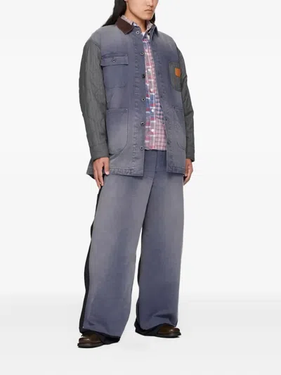 Khoki Pinstripe Panelled Trousers In Blue