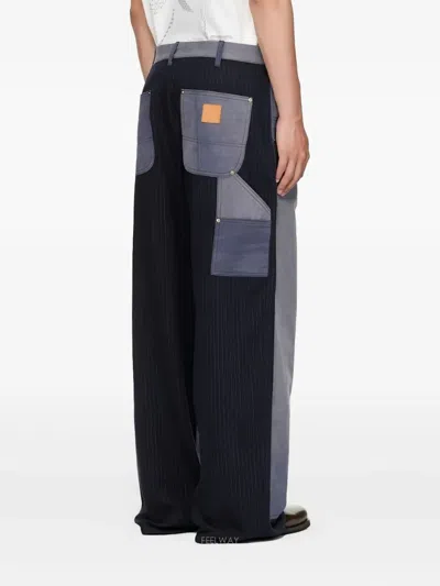 Khoki Pinstripe Panelled Trousers In Blue