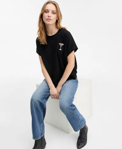 Hugo Boss Boss Orange Emason Rhinestone Embellished Cotton Graphic T-shirt In Black