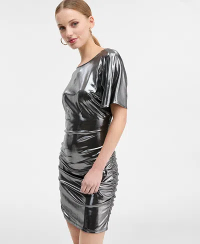 Hugo Boss Women's Lame Ruched Mini Dress In Gray