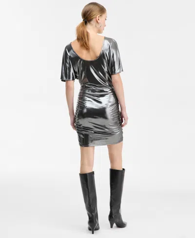 Hugo Boss Women's Lame Ruched Mini Dress In Gray