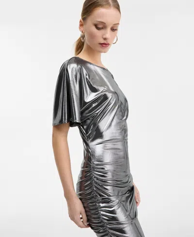 Hugo Boss Women's Lame Ruched Mini Dress In Gray